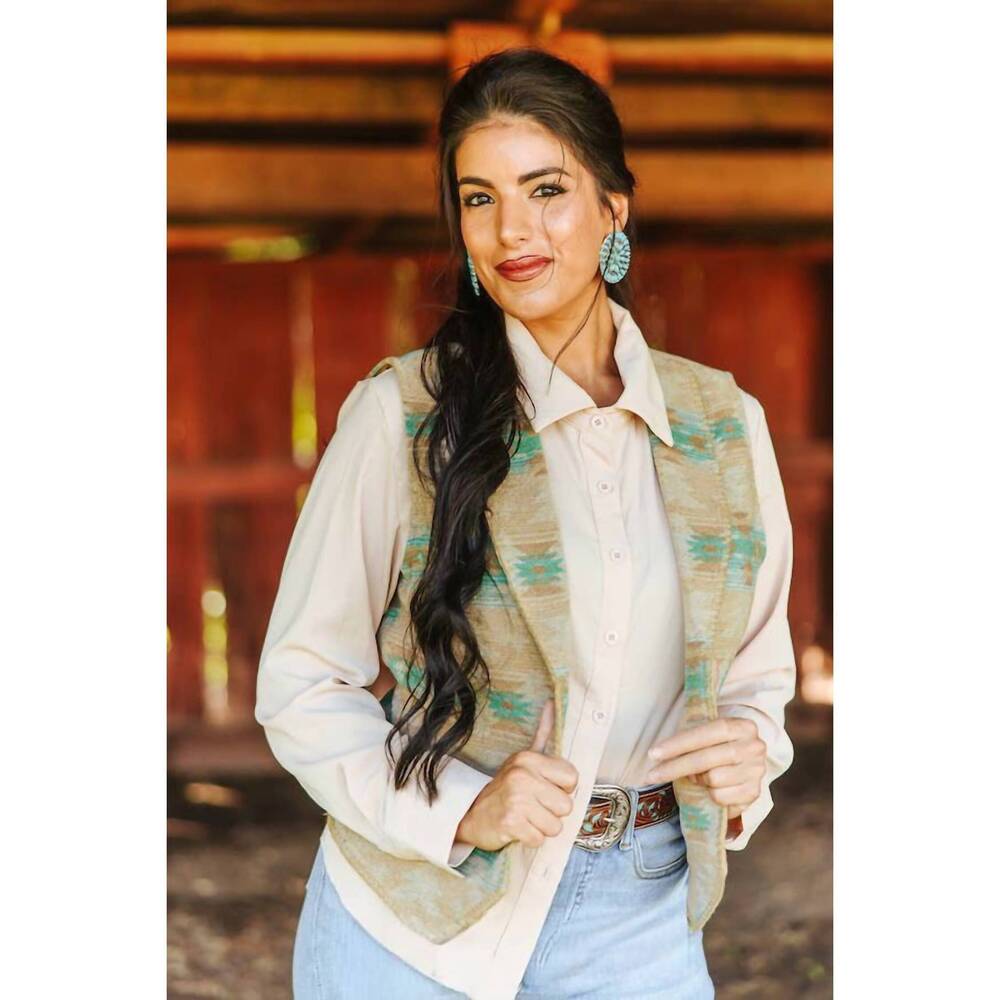 NEW LUCKY & BLESSED wool-blend concho button western vest in sage